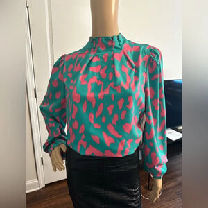 New-Color Block Leopard Print Women’s Blouse